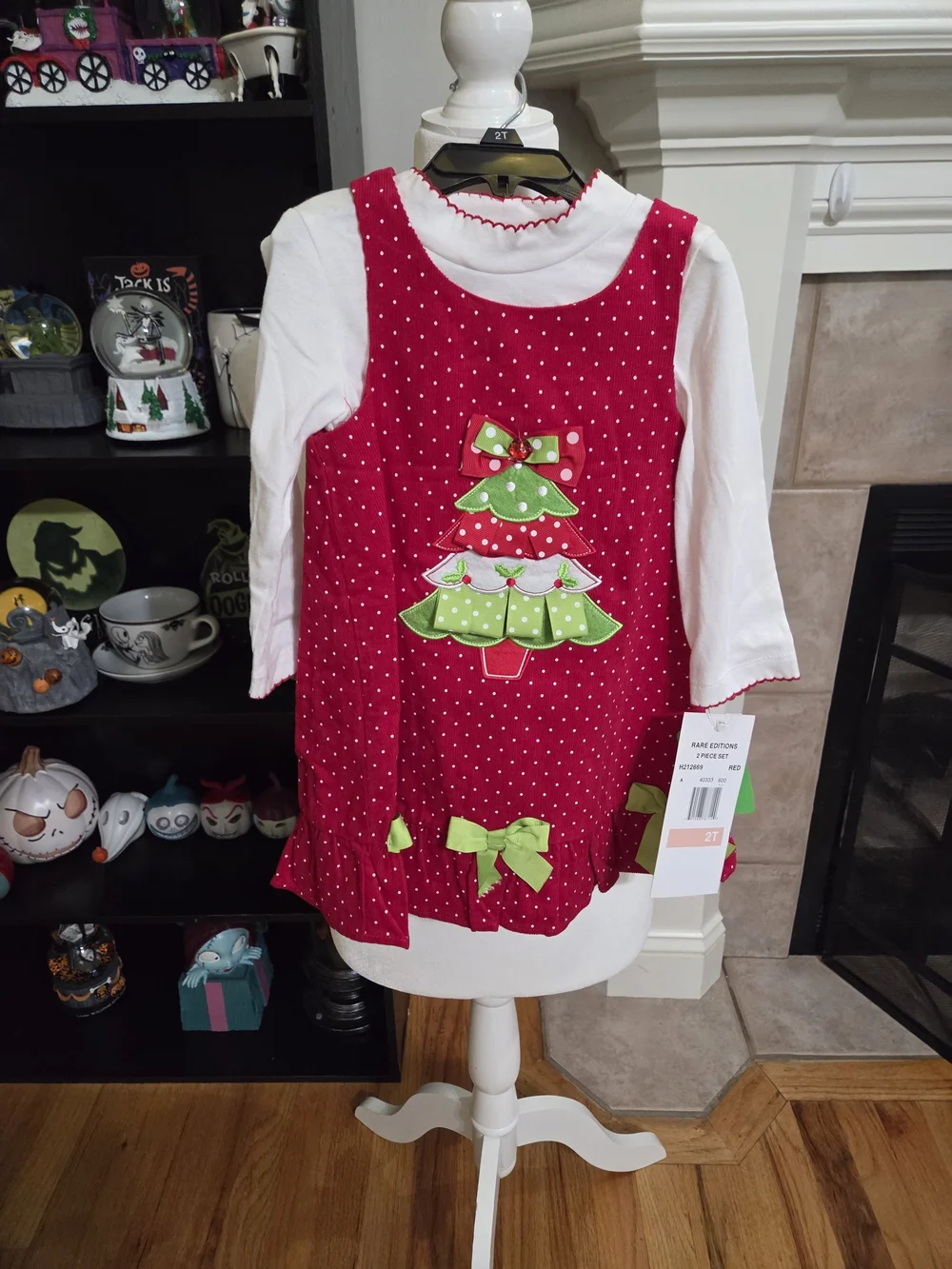 Rare Editions Red and White Christmas Tree Polka Dot Dress Set